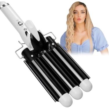 Imagem de Crimpador de cabelo ondulado de três barris: Ferramenta de cabelo Aleath de dupla tensão - 2,5 cm 3 barris varinha de ferro modelador