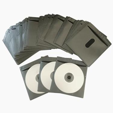 Imagem de Pacote com 100 capas premium para CD DVD, material grosso não tecido, refil de plástico frente e verso para fichários de armazenamento de CD e DVD, estojo de disco com fecho à prova de quedas (preto