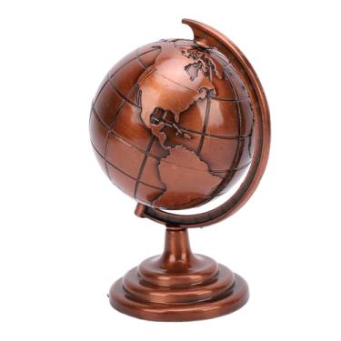 Imagem de Globo Antigo, Ornamento Artístico, Decoração de Globo Com Superfície Brilhante, Globo Mundial Giratório de Metal Vermelho Vinho para Escola, Casa e Escritório