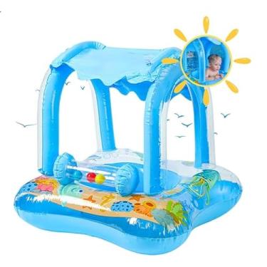 Imagem de Boia Infantil Rosa com Cobertura e Design de Animais Marinhos, Piscina e Praia, Segurança e Conforto para Crianças, Flutuador Infantil com Proteção UV e Suporte Confortável (Azul, Padrão)