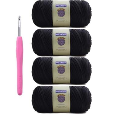 Imagem de Mooaske Pacote com 4 camisetas de crochê para fazer você mesmo tricô pano de crochê bolsa de bonecas - 800 g de fio grosso grosso para crochê com tecido elástico de mistura de poliéster-elastano