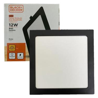 Imagem de Kit 2 Plafon Quadrado Embutir 12w Preto Branco Quente 3000K - Black+De