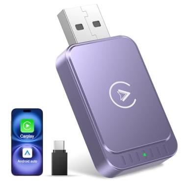 Imagem de AuroraLink Adaptador sem fio Carplay e Android Auto Wireless 2 em 1 Fast & Stable Carplay Wireless Converte Dongle com fio para carro sem fio para iOS 10+/Android 11+ (roxo)