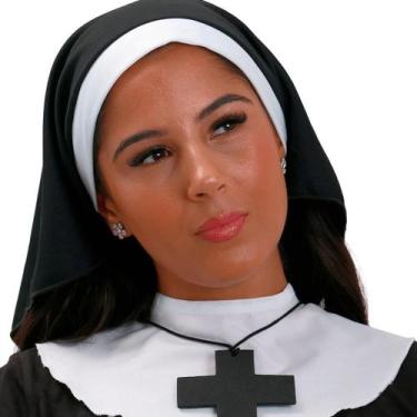 Imagem de Kit Fantasia Freira Adulto Com Véu, Gola e Crucifixo de E.V.A - Abraka