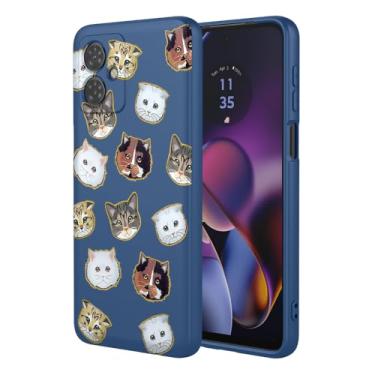 Imagem de HTXWXJC Capa de celular para Moto G54 Power, capa para Moto G54, Motorola G64, XT2343, capa à prova de choque, flexível, amortecedora, capa macia de TPU com estampa de gato para Motorola G54 Blue Cat
