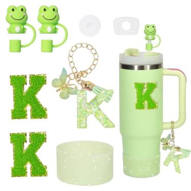 Imagem de Liangang Conjunto de 8 peças de acessórios de copo verde para Stanley 850 g 1,134 g, incluindo bota, tampa à prova de derramamento, 2 peças de capa de canudo Stanley e 2 peças de letras adesivas