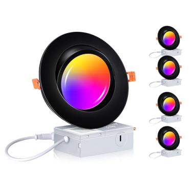 Imagem de CLOUDY BAY [Pacote Com 4] Luzes Embutidas Led Wi-Fi Inteligentes Gimbal De 6 Polegadas, Rgbcw Com Mudança De Cor, Compatível Com Alexa E Google Home Assistant, Sem Necessidade De Hub, 2700K-6500K, C
