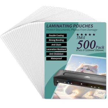 Imagem de Folhas de laminação - 3Mil pacote com 500 bolsas de laminação térmica, folhas laminadas transparentes de 23 x 29 cm para agendamentos, menus, certificados, desenhos artísticos, canto redondo