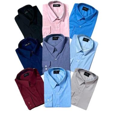 Imagem de KIT 09 peças - Camisa Social Manga Longa Slim e Tipo Linho (sem branco