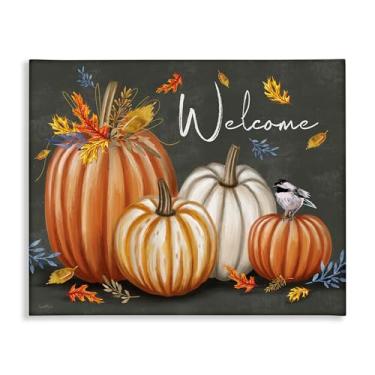 Imagem de Stupell Industries Welcome with Autumnal Pumpkins Canvas Wall Art Design por Elizabeth Tyndall, 20 x 16