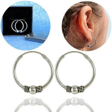 Imagem de Brinco Bali Tribal Bolinha Medio 18 mm Prata Legitima 925 - Lojas La+N