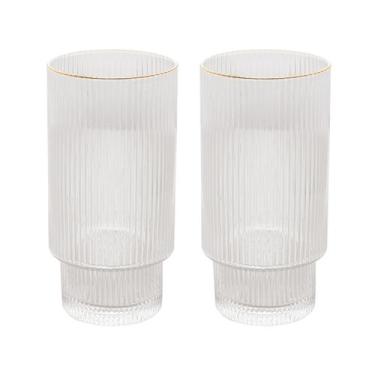 Imagem de Conjunto 2 Copos Alto De Cristal E Borda Dourada Lines 370ml - Wolff