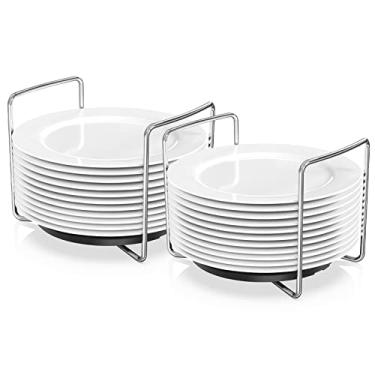 Imagem de Piconico Suporte de prato para gaveta de cozinha - Escorredor de pratos de bambu para balcão de cozinha, organizador de pratos e tigelas de aço inoxidável para armário, trailer, bancada (preto-2S)