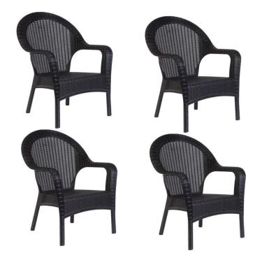 Imagem de Kit 4 Poltronas Rattan Qatar Preta para Sala de Estar Elegante