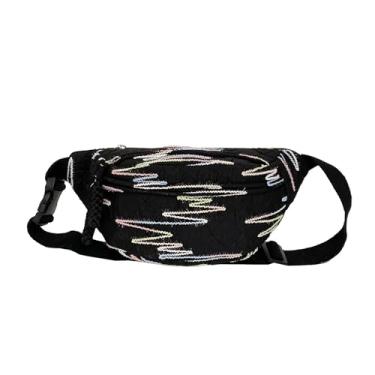 Imagem de eYLun Pochete feminina bolsa tiracolo ajustável casual bolsa de cintura moderna bolsa de peito bolsa de cintura para viagem, caminhada, corrida, caminhada, Preto A, Estilo C