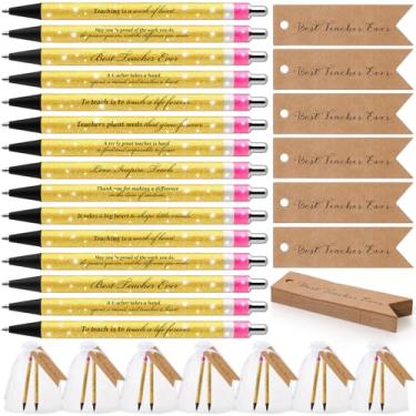 Imagem de Sinload 10 conjuntos de canetas esferográficas inspiradoras a granel para professores, tinta preta com etiquetas de agradecimento, sacos de organza para escrever material escolar, 10 estilos