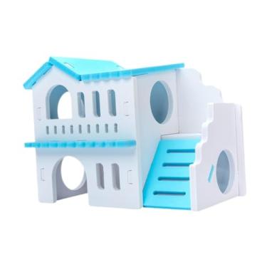 Imagem de ＡＷＨＡＯ Escondimento de pequenos animais com escalada engraçada Toys de exercícios Habitat Decor Duas Camadas Hutway para o hamster anão de rato, Branco Azulado