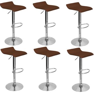 Imagem de Kit 6 Banquetas Toquio Wave Enzo Belo Horizonte Giratória Com Regulagem - Marrom Café