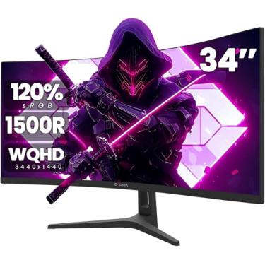 Imagem de CRUA 34Inch Ultrawide Gaming Monitor, WQHD(3440 * 1440P) 144Hz/165Hz Curved Monitor,99% sRGB, Computer Monitor That Supports AMD Freesync, Wall Mountable Installs(HDMI, DP)-Black