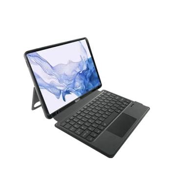 Imagem de Capa com teclado BT sem fio para tablet Samsung S9/S10 27.9 cm/31.5 cm/37.1 cm design destacável com teclado retroiluminado, touchpad, preto, fino para viagens de escritório de negócios (adequado para