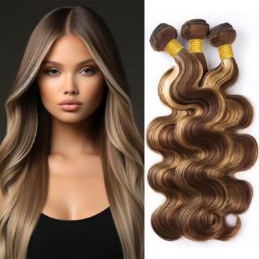 Imagem de Extensões de cabelo QEUOPE Highlight Brown/Blonde Body Wave 3 Bundles