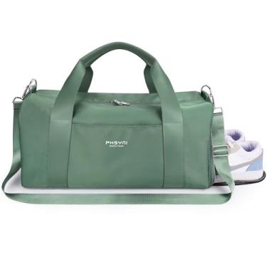 Imagem de PHSYNI Bolsa de ginástica para mulheres e meninas com compartimento para sapatos e bolso molhado – bolsa esportiva para viagens, esportes, fitness, treino, atletismo, média, verde-oliva, Verde,