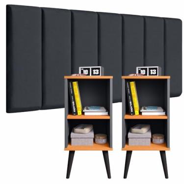 Imagem de Conjunto Cabeceira Cama Casal 1,40 Com 2 Criado Mesa de Cabeceira Quarto Luxo (Cinza - Cinza/Cinamomo)