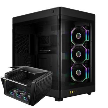 Imagem de GAMDIAS NESO P1 PRO Gaming EATX Full Tower PC Case para computador, câmara dupla, configuração bidirecional, vidro temperado lateral panorâmico, porta giratória aberta ao toque, gerenciamento de cabos