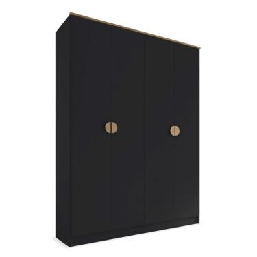 Imagem de Guarda-Roupa Solteiro Asti 100% MDF 4 Portas 2 Gavetas Preto