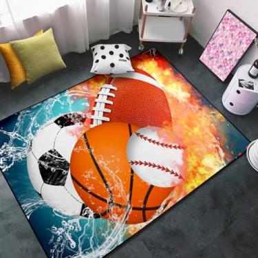 Imagem de Tapete de basquete para meninos, quarto, crianças, futebol, água, fogo, esportes para meninos, quarto, beisebol, futebol para sala de jogos, decoração de sala de estar, tapete de sofá, 6 x 10 cm