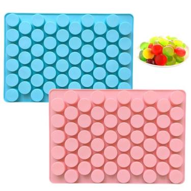Imagem de Dwwffer Moldes redondos de silicone, 2 peças de moldes de goma de 55 cavidades de silicone para doces duros, gomas, caramelos, chocolate, ganache, cubos de gelo, 110 cavidades (azul + rosa) (moldes