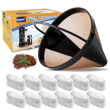 Imagem de KEEPOW Filtro de café reutilizável de substituição para 14 xícaras compatível com cafeteira Cuisinart DCC-3200 DCC-1200, cesta de filtro de café dourada 10, 12, 14 xícaras, 1 + 12