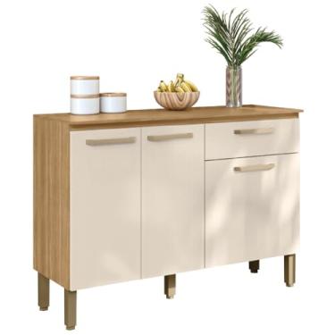 Imagem de Balcão de Cozinha 3 Portas e 1 Gaveta com Tampo 1,20m Versalhes Madeirado/Areia Kit's Paraná