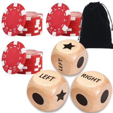 Imagem de ZLIXING 3 Pcs Dice with 24 Pcs Poker Chips for Left Right Center Dice Game Family Board Games Travel Party Funny Cool Stuff Gadgets