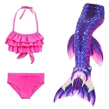 Imagem de LVTFCO Saia de cauda de peixe de Halloween 3 peças fantasias de sereia dividida fantasia cosplay traje de praia, rosa - 110