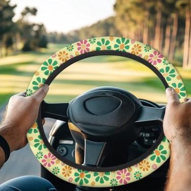 Imagem de Rarucativ Margaridas coloridas capa de volante elástica para carrinho de golfe capas de volante para carro de 33 a 35 cm, antiderrapante, absorção de suor, decoração de interiores, acessórios de
