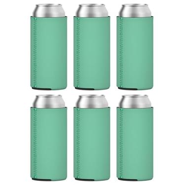 Imagem de TahoeBay 6 mangas finas de lata – Coolers de cerveja de neoprene em branco – Compatível com RedBull de 325 ml, Michelob Ultra, seltzer de ponta de garra branca (Emerald, 6)