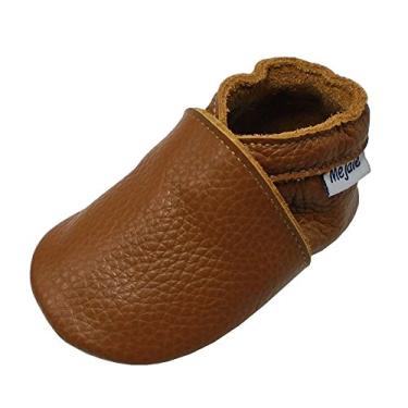 Imagem de Mejale Baby Mocassim infantil de couro macio sem cadarço para bebês, Marrom, 12-18 Months Toddler