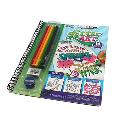 Imagem de Materiais de arte para crianças, conjunto de 2 para aprender a desenhar; arte de letras, para meninos e meninas, adolescentes e adultos, kit inclui livro de projeto, conjunto de lápis de cor, borracha, apontador, lápis de desenho, marcador