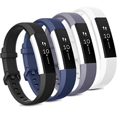 Imagem de Tobfit Pacote com 4 pulseiras compatíveis com Fitbit Alta/Alta HR, pulseiras de substituição de silicone esportivo macio para mulheres e homens (grande, preto/azul/cinza/branco)