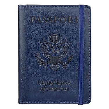 Imagem de Porta-passaporte e porta-cartão de vacina, capa para passaporte com bloqueio RFID, Azul marinho, Compacto