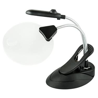 Imagem de Lupa de mesa Withit com luz e suporte, lente de 10 cm, preta – 2x lupa com 4x bolhas, lupa de LED para leitura, clipe removível/suporte de mesa e cabo USB incluído