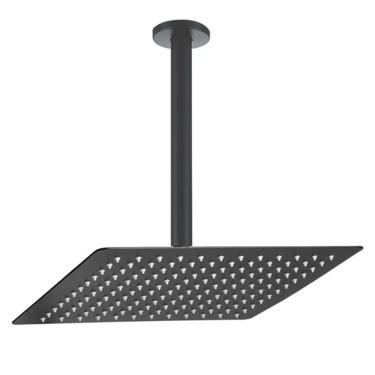 Imagem de Ducha De Teto Quadrada 25X25 Inox Preto Borda Fina Braço Redondo Maximametais