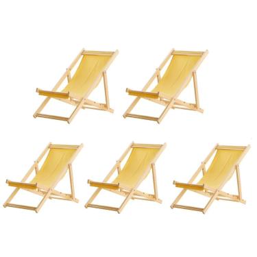 Imagem de Kit 5 Cadeira Madeira Espreguiçadeira Dobrável Sb-amarelo