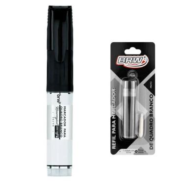 Imagem de Kit Pincel Marcador Quadro Branco + Refil Com Ponta Extra Brw Preto
