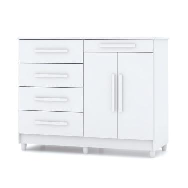Imagem de Cômoda Sapateira Livia 5 Gavetas em MDF com Puxador Telescópico Branco para Quarto Moderna