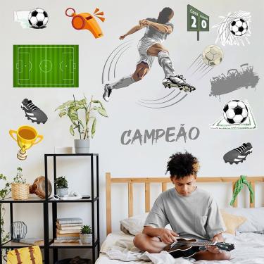 Imagem de Adesivo De Parede Futebol Decorativo Para Quarto E Sala Titulo Cinza