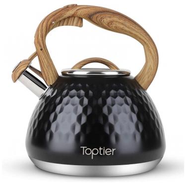 Imagem de Chaleira de Chá 2.7L em Aço Inoxidável com Apito, TOPTIER, Preto