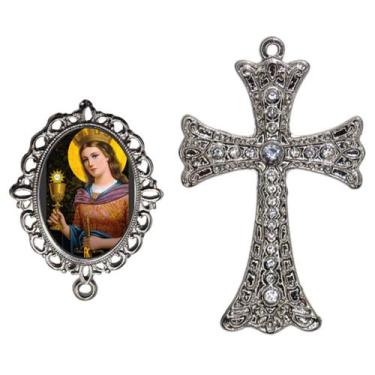 Imagem de Crucifixo Para Terço de Noiva Relicario Santa Barbara Peças para Monta