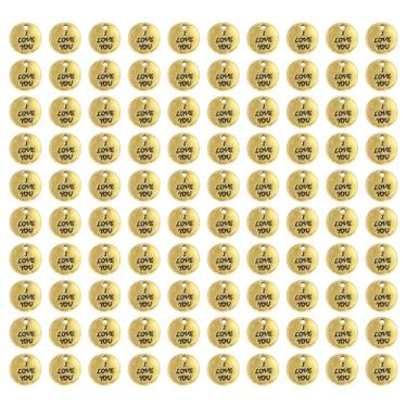 Imagem de Shapenty Pingentes redondos com etiqueta de mensagem "I Love You" para colar, pulseira, chaveiro, brinco, faça-você-mesmo, joias, artesanato, dia dos namorados, casamento, Natal, decoração, 100 peças